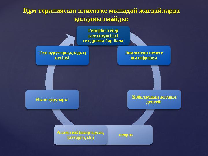 Гипербелсенді жетіспеушілігі синдромы бар бала Эпилепсия немесе шизофрения Қобалжудың жоғары деңгейі невроз Аллергия!(ш
