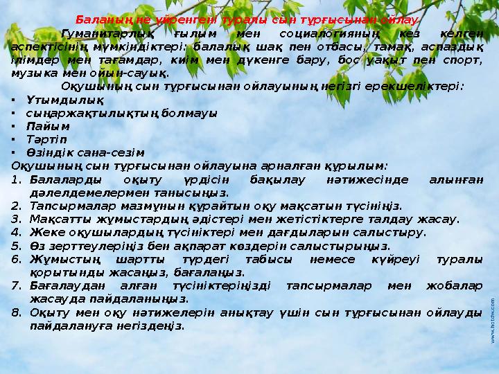 Баланың не үйренгені туралы сын тұрғысынан ойлау Гуманитарлық ғылым мен социалогияның кез келген аспектісінің мүмкіндіктері: ба
