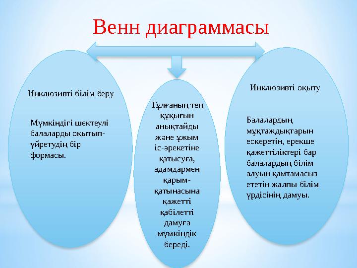 Мүмкіндігі шектеулі балаларды оқытып- үйретудің бір формасы. Тұлғаның тең құқығын анықтайды және ұжым іс-әрекетіне қаты