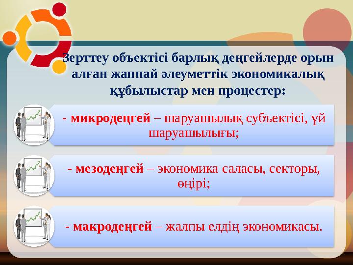 Зерттеу объектісі барлық деңгейлерде орын алған жаппай әлеуметтік экономикалық құбылыстар мен процестер: - микродеңгей – шару