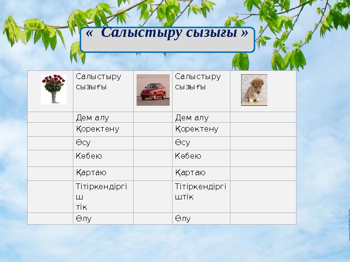 « Салыстыру сызығы » . Салыстыру сызығы Салыстыру сызығы Дем алу Дем алу Қоректену Қоректену Өсу Өсу Көбею Көбею Қарт