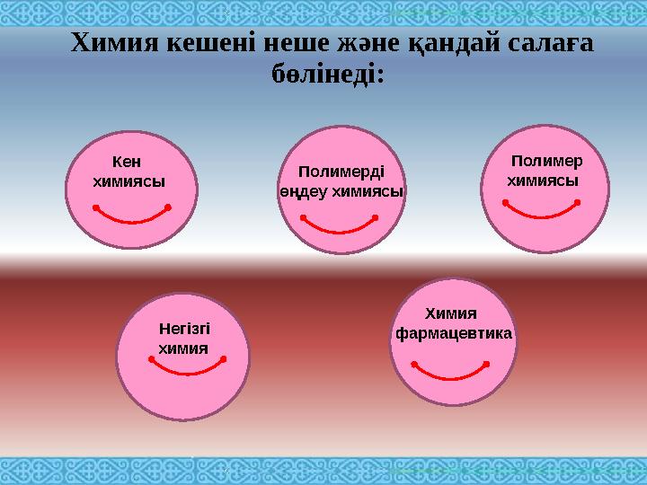 Химия кешені неше және қандай салаға бөлінеді: Полимер химиясы Полимерді өңдеу химиясы Химия фармацевтика Кен
