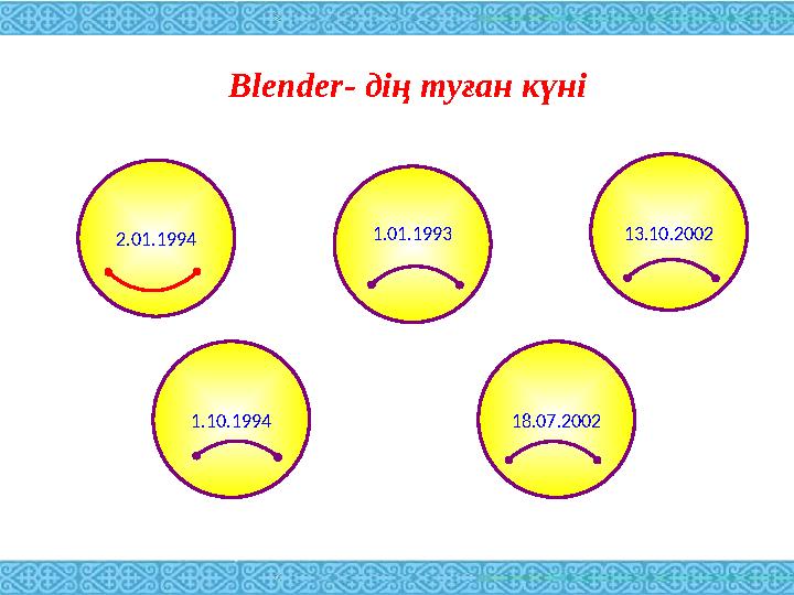 Blender- дің туған күні 1.01.1993 13.10.2002 1.10.1994 18.07.2002 2.01.1994