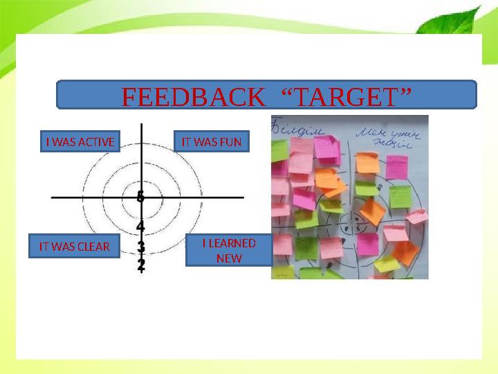 FEEDBACK “TARGET” IT WAS FUNI WAS ACTIVE IT WAS CLEAR I LEARNED NEW