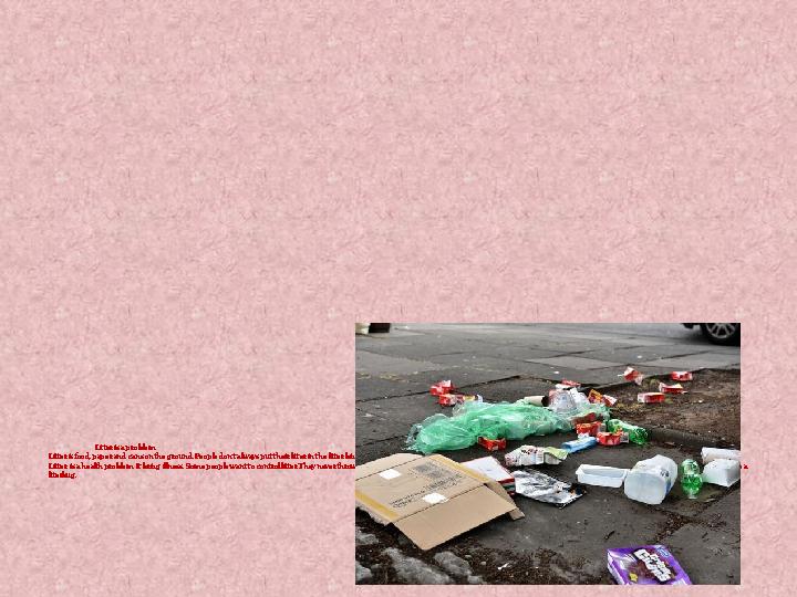 Litter is a problem Litter is food, paper and cans on the ground.