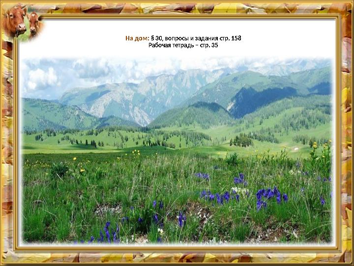 На дом: § 30, вопросы и задания стр. 158 Рабочая тетрадь – стр. 35