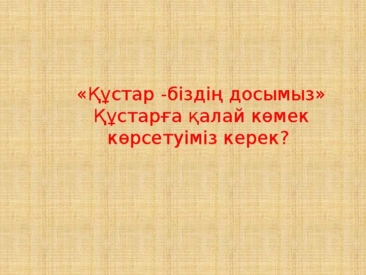 «Құстар -біздің досымыз» Құстарға қалай көмек көрсетуіміз керек?