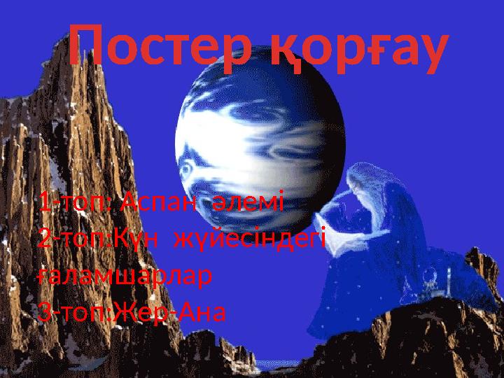 1-топ: Аспан әлемі 2-топ:Күн жүйесіндегі ғаламшарлар 3-топ:Жер-Ана Постер қорғау