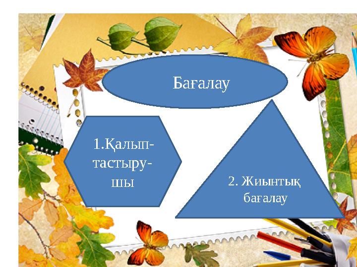 Бағалау 1.Қалып- тастыру- шы 2. Жиынтық бағалау