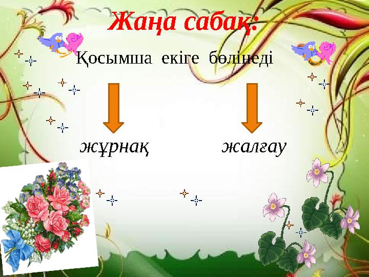 Жаңа сабақ: Қосымша екіге бөлінеді жұрнақ жалғау