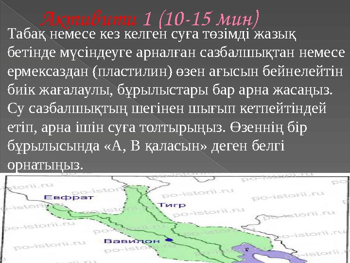 Активити 1 (10-15 мин) Табақ немесе кез келген суға төзімді жазық бетінде мүсіндеуге арналған сазбалшықтан немесе ермекса