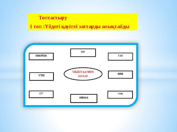 Топтастыру 1 топ :Үйдегі қауіпті заттарды анықтайды