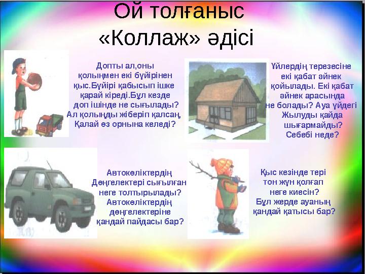 Ой толғаныс «Коллаж» әдісі Допты ал,оны қолыңмен екі бүйірінен қыс.Бүйірі қабысып ішке қарай кіреді.Бұл кезде доп ішінде не