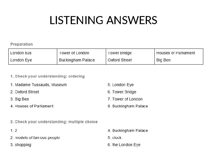 LISTENING ANSWERS