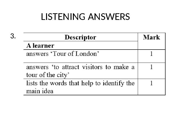 LISTENING ANSWERS 3.