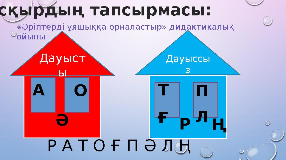 Дауыст ы Дауыссы з «Әріптерді ұяшыққа орналастыр» дидактикалық ойыны А Т П Ғ Р О Ә Л Р А Т О Ғ П Ә Л Ң Ң Қасқыр