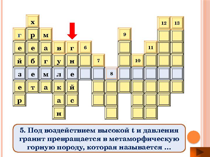 у р е г е й ам а г тх р е б й н ак 109 76 г нв с 8 елмез 1312 11 5. Под воздействием высокой t и давления гранит превращается