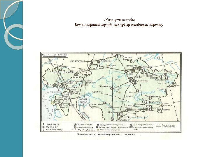 «Қазақстан» тобы Кескін картаға мұнай- газ құбыр жолдарын көрсету.