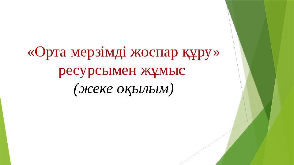 «Орта мерзімді жоспар құру» ресурсымен жұмыс (жеке оқылым)