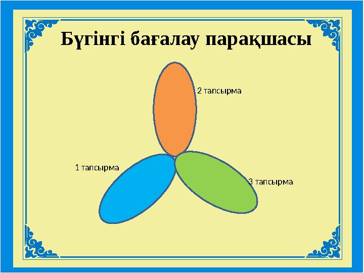 Бүгінгі бағалау парақшасы 1 тапсырма 2 тапсырма 3 тапсырма