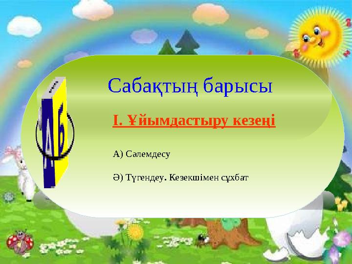 І. Ұйымдастыру кезеңі А) Сәлемдесу Ә) Түгендеу . Кезекшімен сұхбатС абақтың барысы