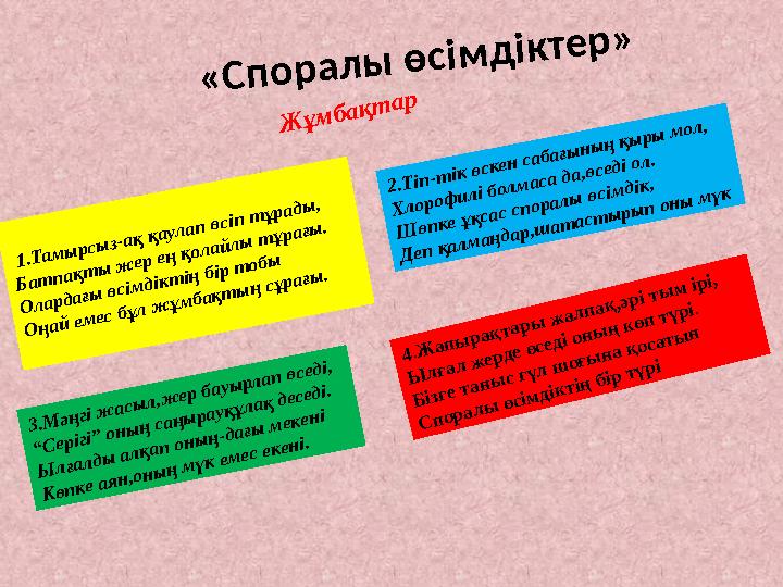 « С п о р а л ы ө с і м д і к т е р » 1.Т ам ы рсы з-ақ қаулап өсіп т ұрады , Б ат пақт ы ж ер ең қолайлы