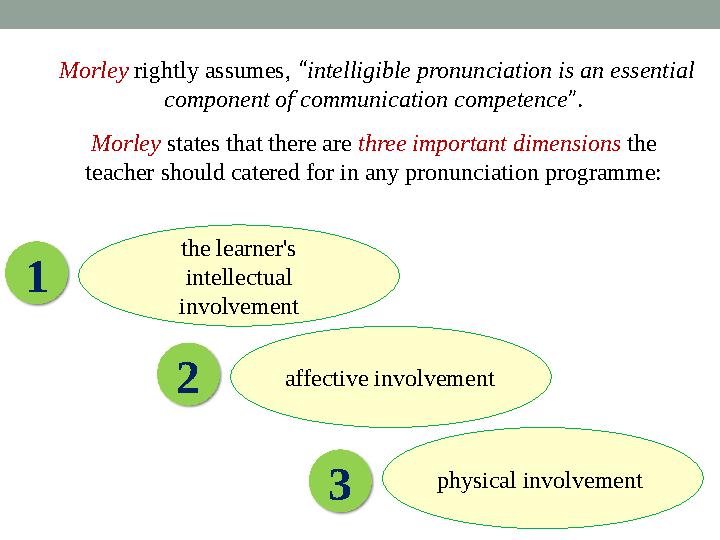 Morley rightly assumes, “ intelligible pronunciation is an essential component of communication competence ” . Morley state