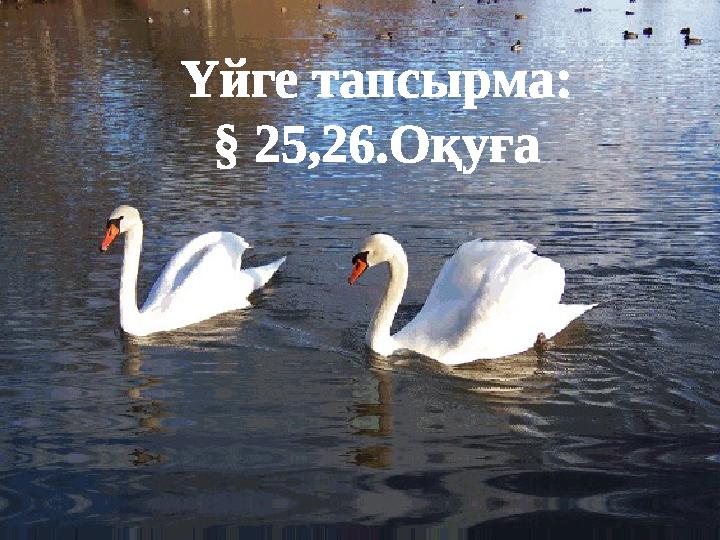 Үйге тапсырма: § 25,26.Оқуға