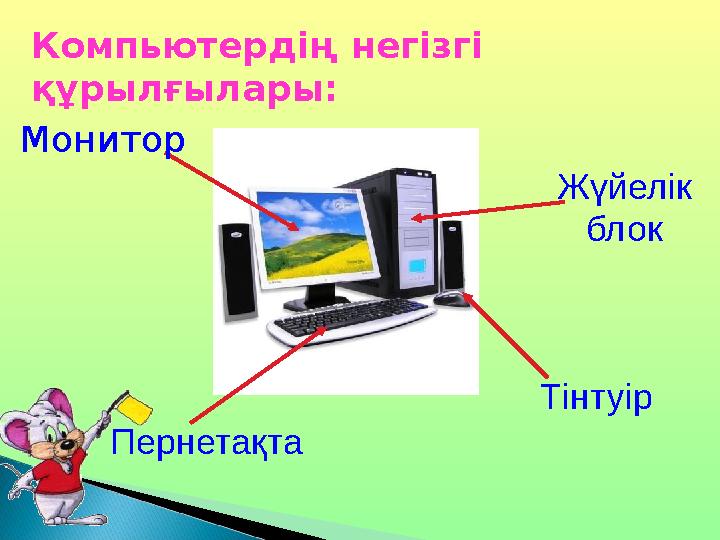 Компьютердің негізгі құрылғылары: Монитор Жүйелік блок Тінтуір Пернетақта