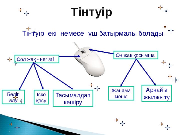 Тінтуір Тінтуір екі немесе үш батырмалы болады. Сол жақ - негізгі Оң жақ қосымша Бөліп алу Іске қосу Тасымалдап көшіру