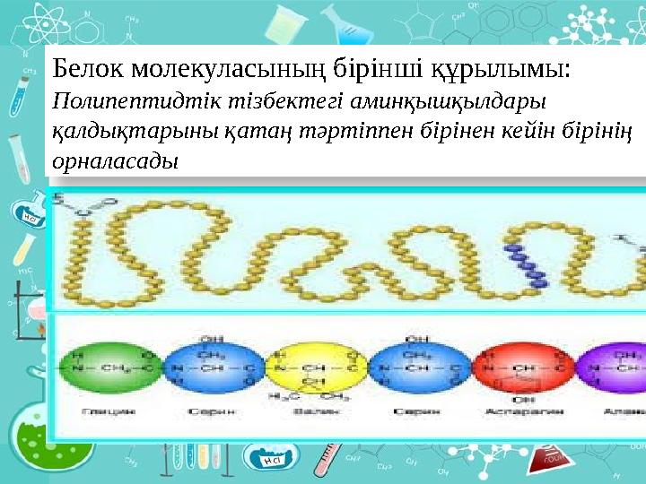 Белок молекуласының бірінші құрылымы: Полипептидтік тізбектегі аминқышқылдары қалдықтарыны қатаң тәртіппен бірінен кейін бірін