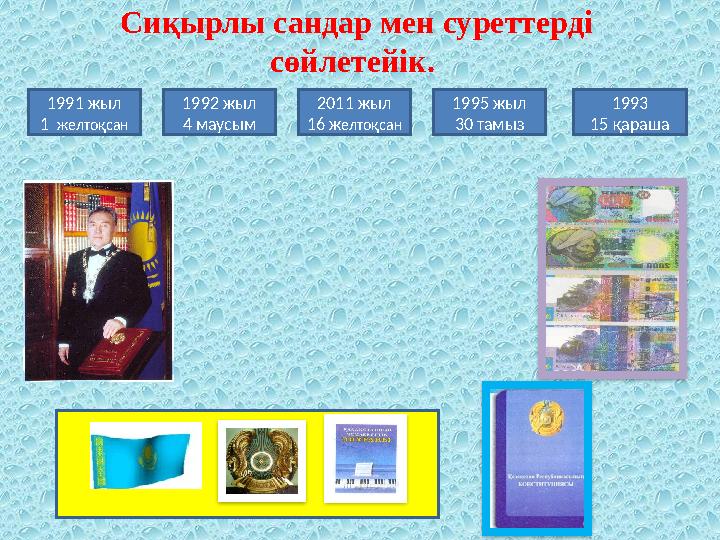 Сиқырлы сандар мен суреттерді сөйлетейік. 1991 жыл 1 желтоқсан 1993 15 қараша19 95 жыл 30 тамыз1992 жыл 4 маусым 2011 жыл