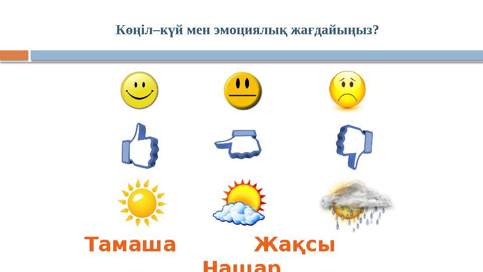 Көңіл–күй мен эмоциялық жағдайыңыз? Тамаша Жақсы Нашар