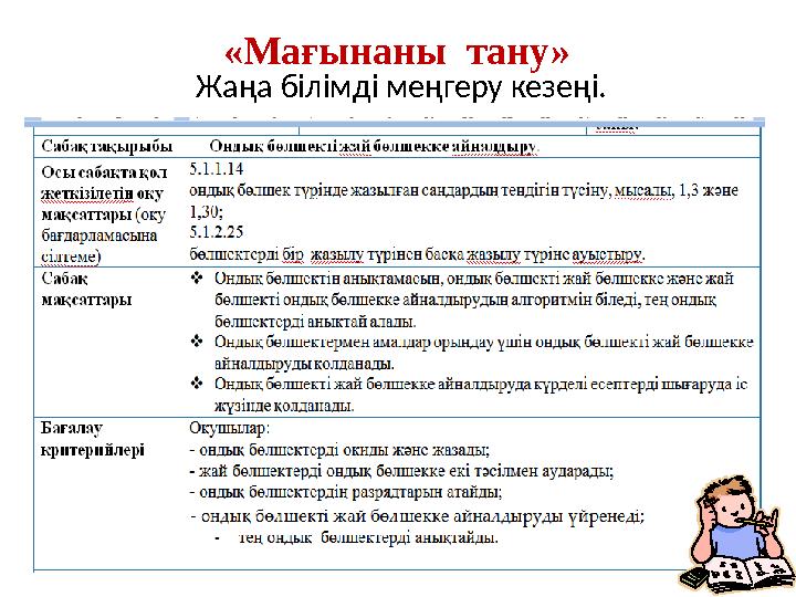 «Мағынаны тану» Жаңа білімді меңгеру кезеңі.