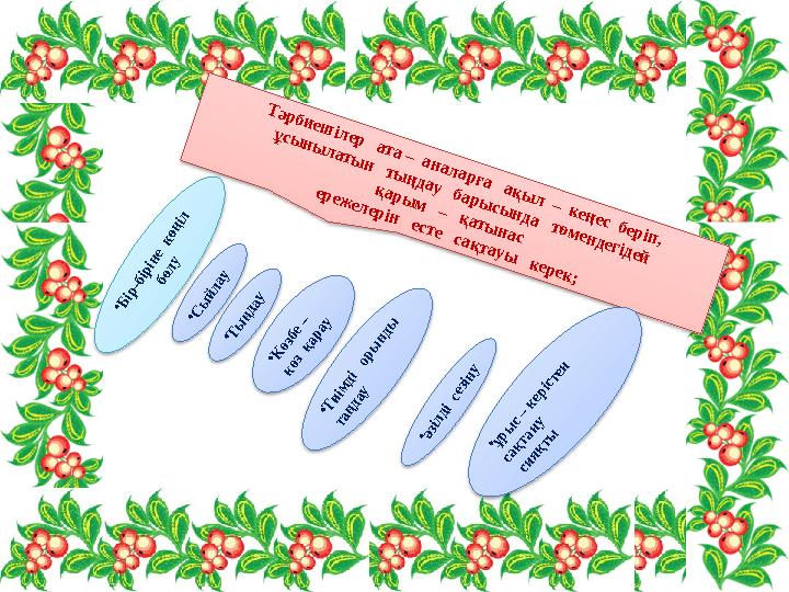 Т әрбиеш ілер ата – аналарға ақы л – кеңес беріп, ұсы ны латы н ты ңдау бары сы нда төм ендегідей қары м
