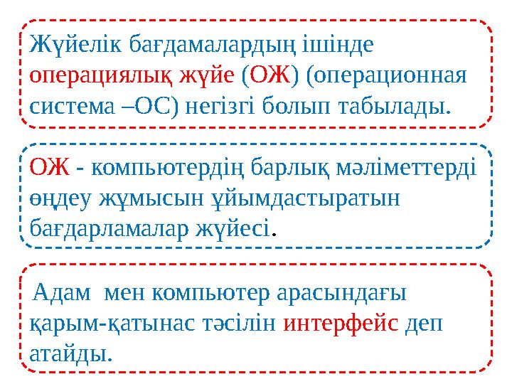 Жүйелік бағдамалардың ішінде операциялық жүйе ( ОЖ ) (операционная система –ОС) негізгі болып табылады. ОЖ - компью