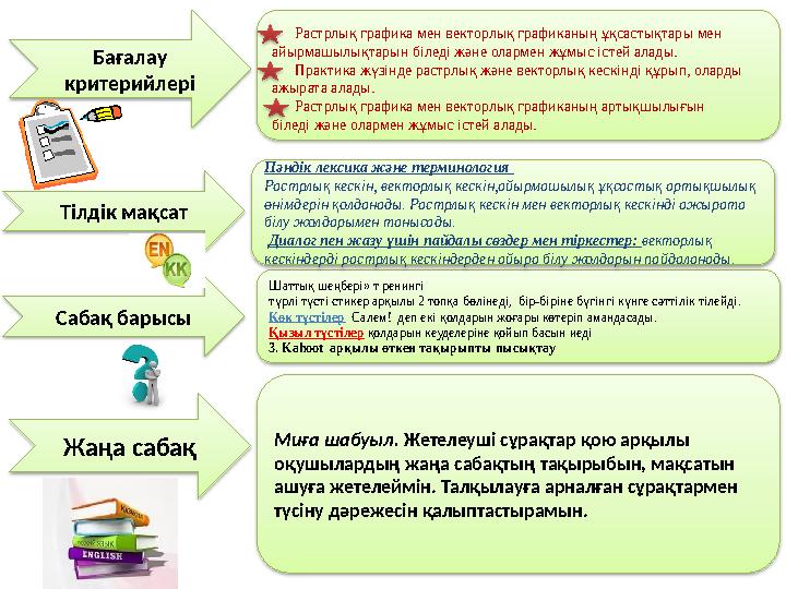 Бағалау критерийлері Сабақ барысы Шаттық шеңбері» т ренингі түрлі түсті стикер арқылы 2 топқа бөлінеді, бір-біріне бүгінгі күн