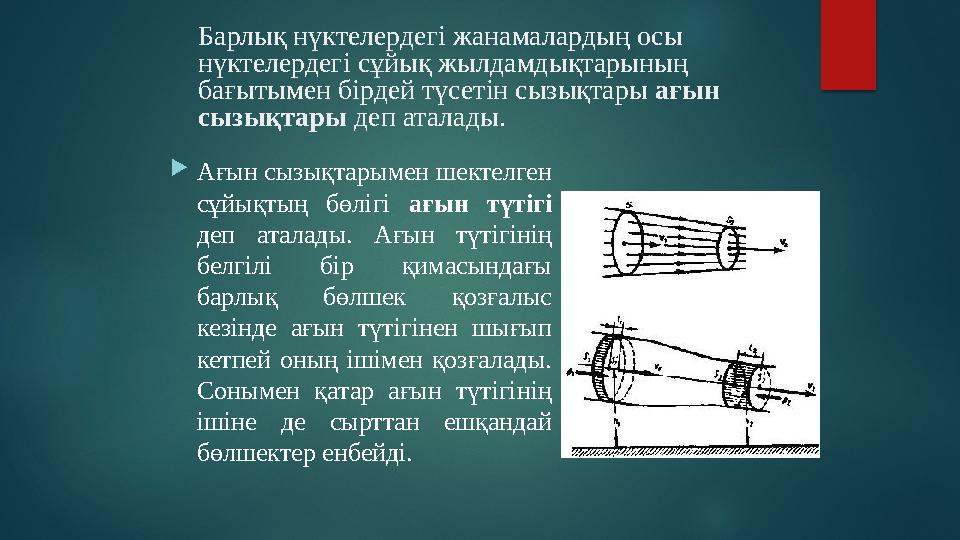 Барлық нүктелердегі жанамалардың осы нүктелердегі сұйық жылдамдықтарының бағытымен бірдей түсетін сызықтары ағын сызықтары