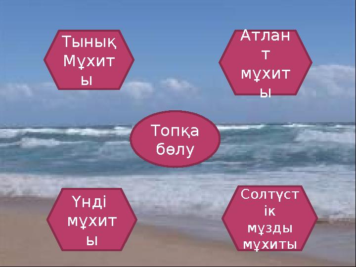 Топқа бөлуТынық Мұхит ы Үнді мұхит ы Атлан т мұхит ы Солтүст ік мұзды мұхиты