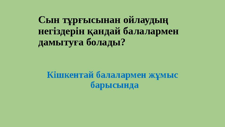 Сын тұрғысынан ойлаудың негіздерін қандай балалармен дамытуға болады? Кішкентай балалармен жұмыс барысында