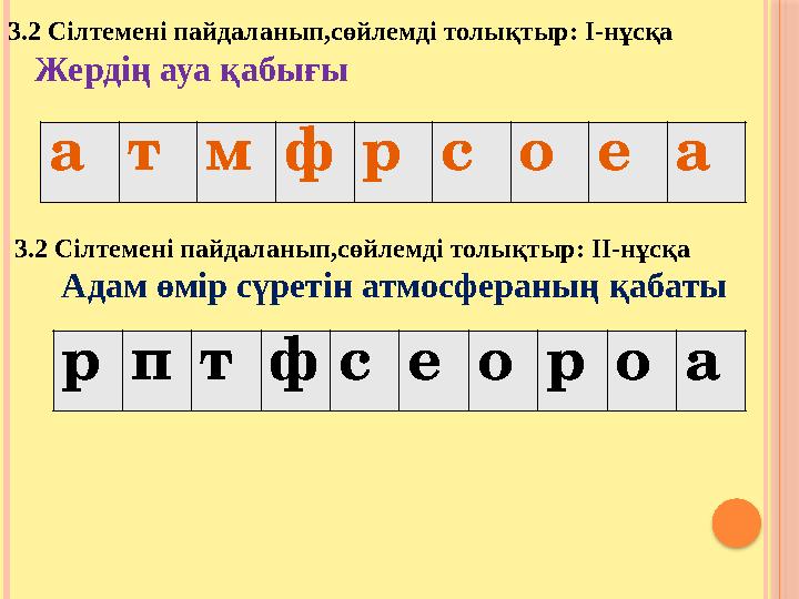 3.2 Сілтемені пайдаланып,сөйлемді толықтыр: І-нұсқа Жердің ауа қабығы 3.2 Сілтемені пайдаланып,сөйлемді толықтыр: ІІ-н