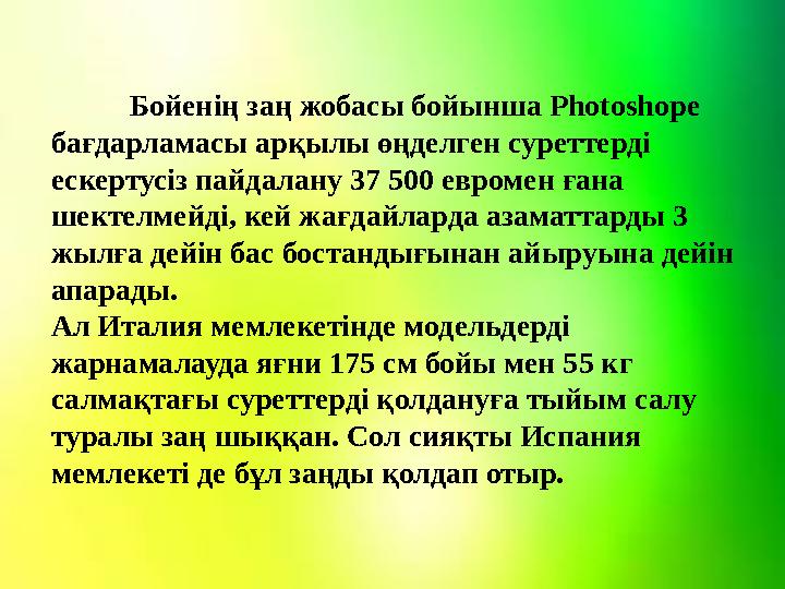 Бойенің заң жобасы бойынша Photoshope бағдарламасы арқылы өңделген суреттерді ескертусіз пайдалану 37 500 евромен ғана шектел