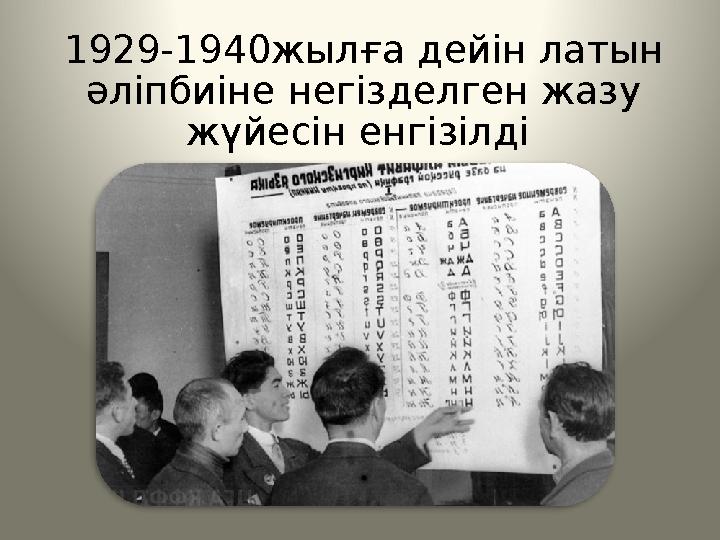 1929-1940жылға дейін латын әліпбиіне негізделген жазу жүйесін енгізілді