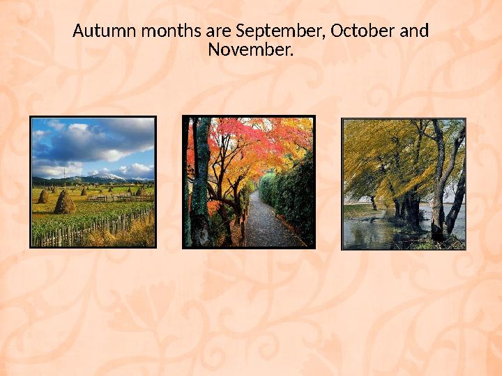 Autumn months are September, October and November.