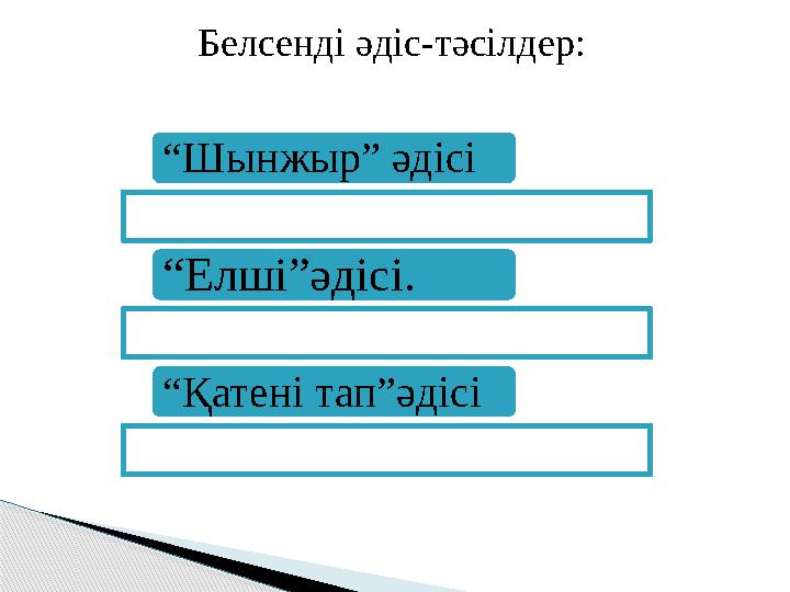 Белсенді әдіс-тәсілдер: “ Шынжыр” әдісі “ Елші”әдісі. “ Қатені тап”әдісі