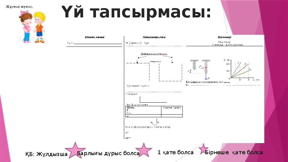 Үй тапсырмасы: ҚБ: Жұлдызша Барлығы дұрыс болса 1 қате болса Бірнеше қате болса