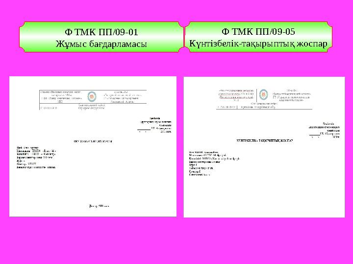 Ф ТМК ПП/09-01 Жұмыс бағдарламасы Ф ТМК ПП/09-05 Күнтізбелік-тақырыптық жоспар