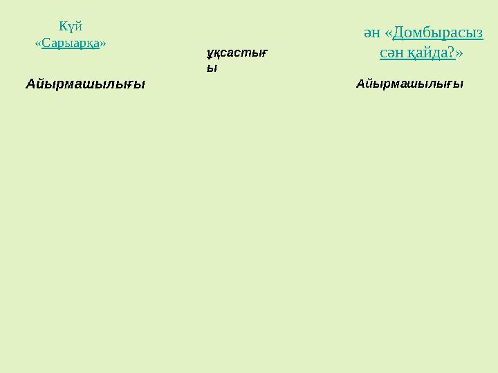 ән «Домбырасыз сән қайда?» Күй «Сарыарқа» Айырмашылығы ұқсастығ ы Айырмашылығы