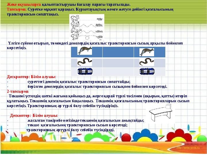 Жеке оқушыларға қалыптастырушы бағалау парағы таратылады. Тапсырма. Суретке мұқият қараңыз. Күркетауықтың ж