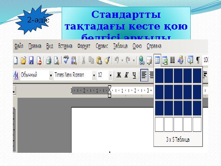 Стандартты тақтадағы кесте қою белгісі арқылы2 -әдіс